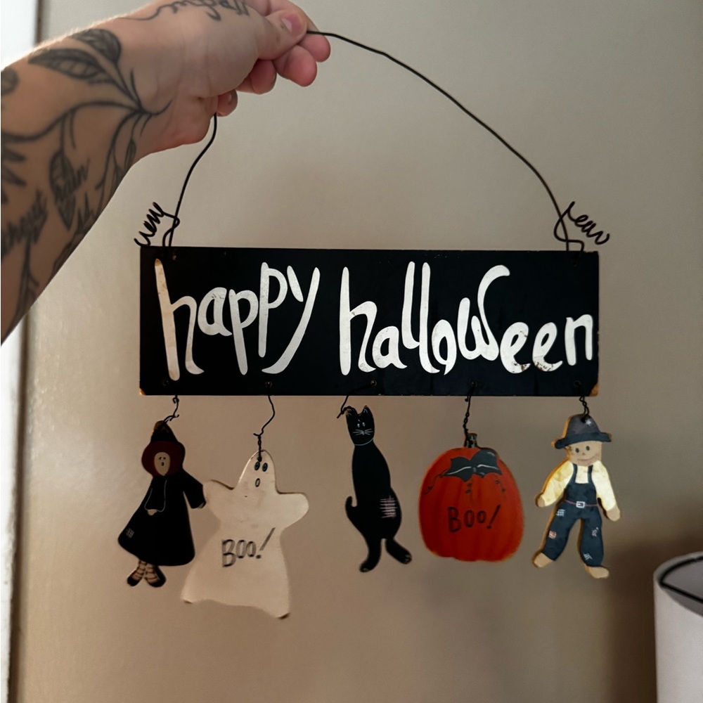 Vintage Halloween Hanging Sign with Characters